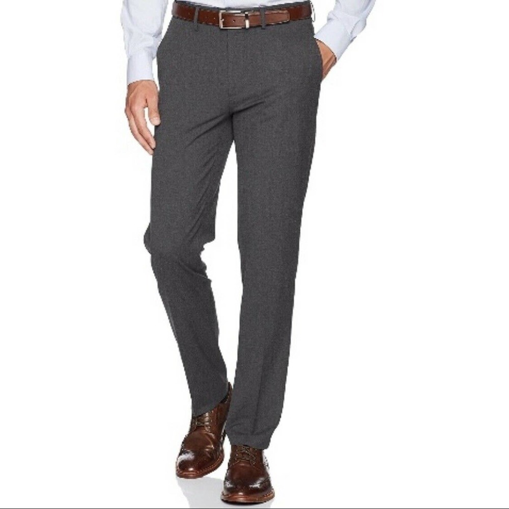 J.M. Haggar Mens Stretch Waist Slim Fit Flat Front Dress Pant 30x30 Gray